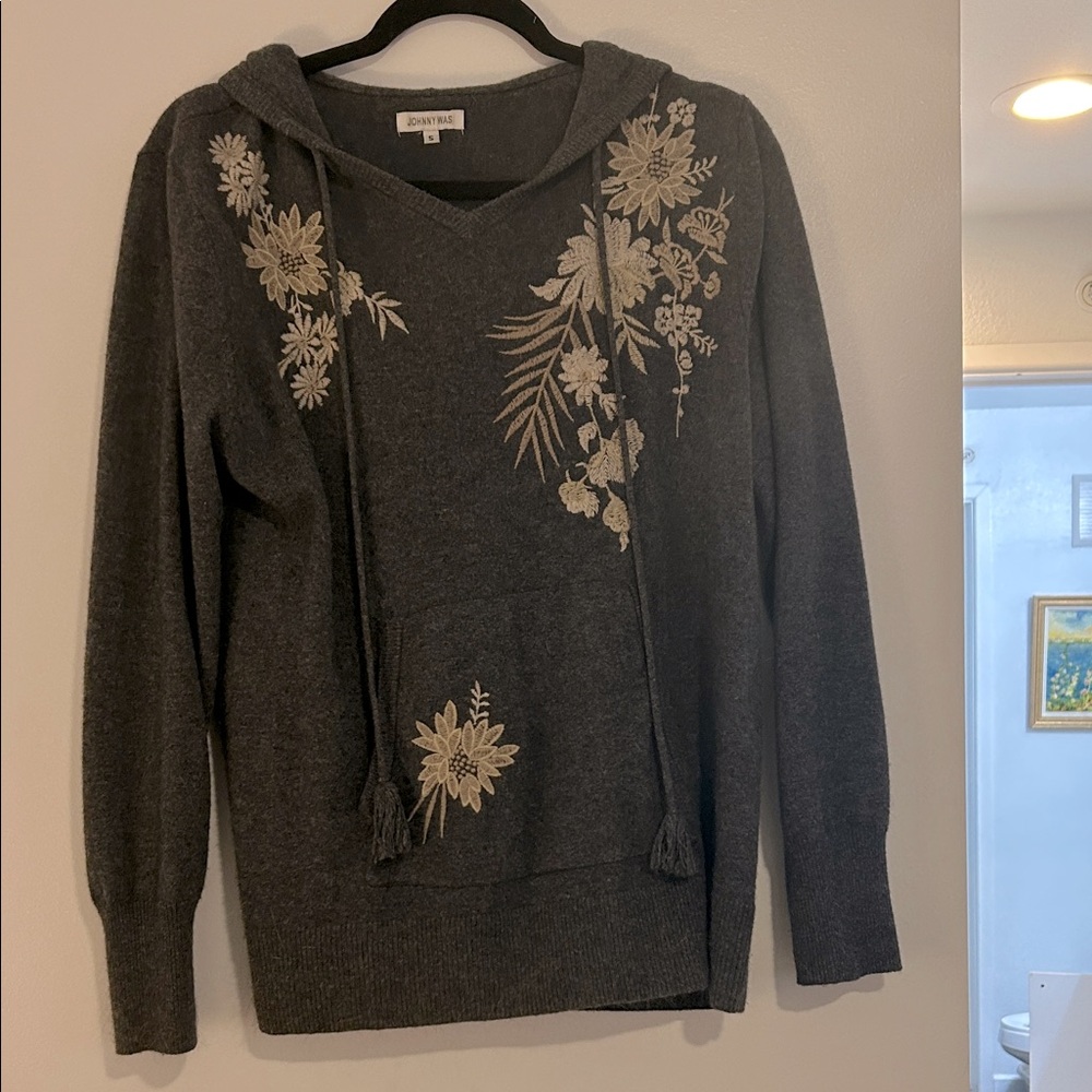 Johnny Was Charcoal Embroidered Cashmere  Women's Hoodie